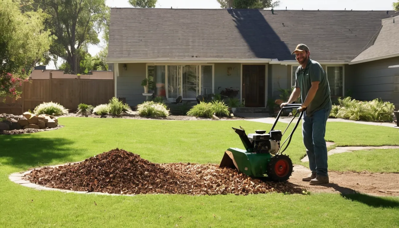 Stump grinder at work in a residential yard in the Waynesville area