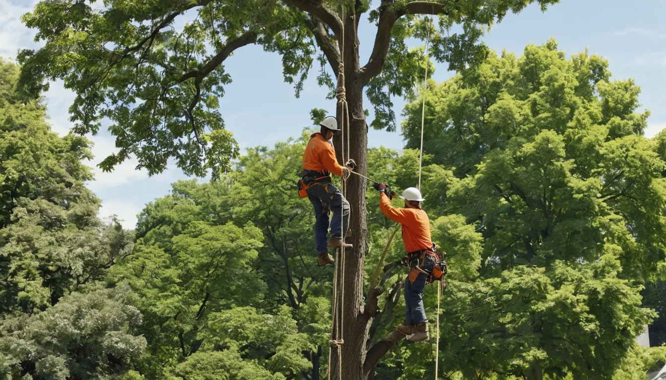 Tree removal provider cutting a large backyard tree near a frame house in Waynesville